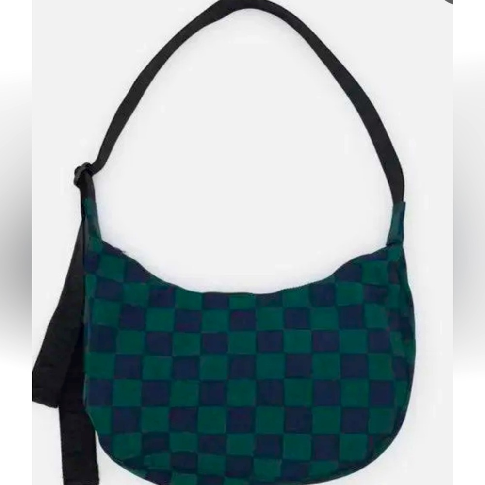 Baggu Checkered Green and Navy Hobo crescent Medium Bag